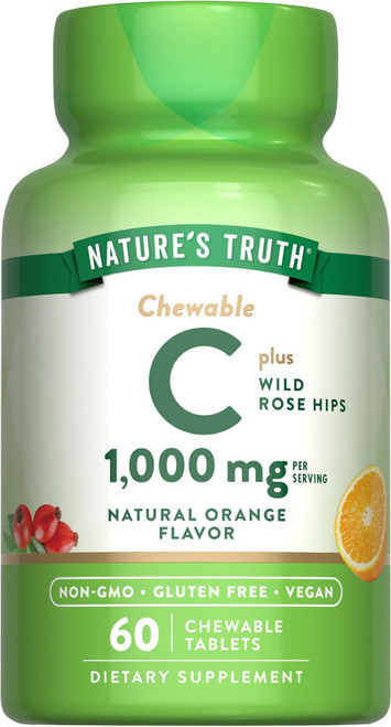 Nature's Truth Chewable C 1000 mg + Wild Rose Hips Tablets, Natural Orange Flavor - 60 ct