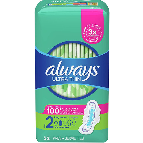 Always Ultra Thin Pads Long Super Size 2 - 32 count (Pack of 3)