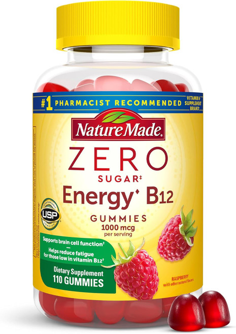 Nature Made Energy B12 1000 mcg Gummies Zero Sugar Raspberry - 110 ct