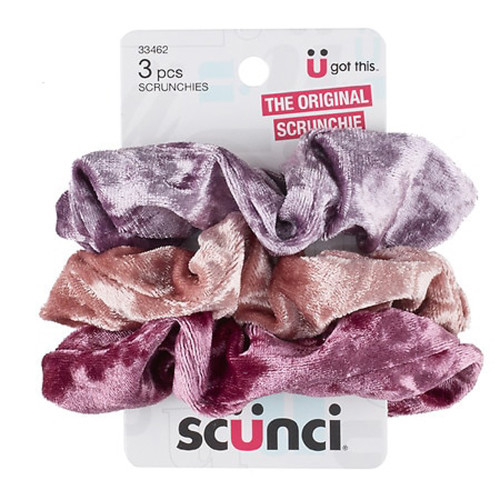 3pk Velvet Scrunchies, Asst.
