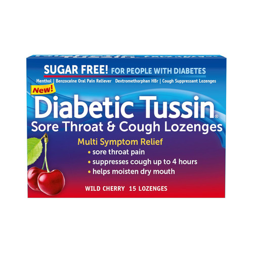 Diabetic Tussin Sore Throat & Cough Lozenges Wild Cherry Sugar Free - 15 ct
