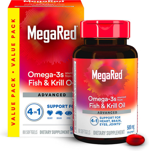 Schiff MegaRed Advanced 4in1 Omega-3 Fish Oil + Krill Oil 500 mg - 80 Softgels