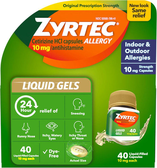 Zyrtec Allergy Cetirizine HCl 10 mg 24 Hour - 40 Liquid Gels