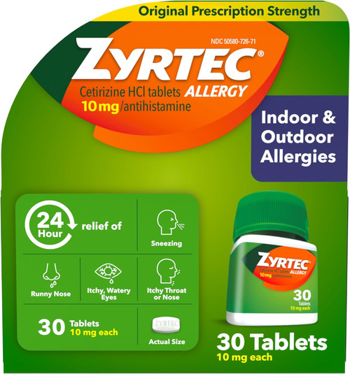 Zyrtec Allergy Cetirizine HCl 10 mg 24 Hour - 30 Tablets