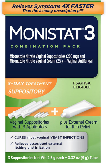 MONISTAT 3 Vaginal Antifungal Suppositories Combination Pack - 3 ct