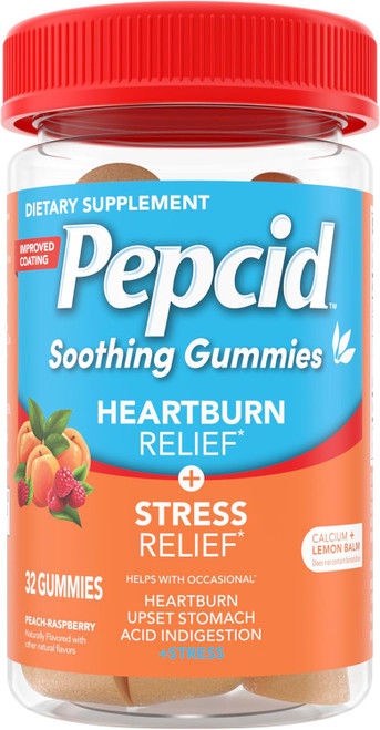 Pepcid Soothing Gummies Heartburn Relief + Stress Relief Peach-Raspberry - 32 ct