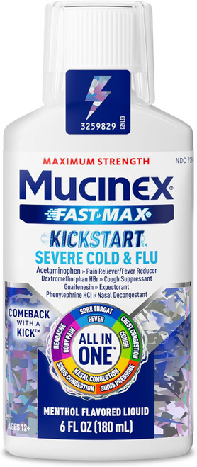 Mucinex Fast-Max Kickstart Severe Cold & Flu Liquid Menthol Maximum Strength -6 oz