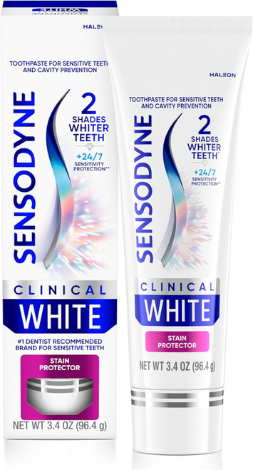 Sensodyne Clinical White Stain Protector Toothpaste for Sensitive Teeth and Cavity Prevention - 3.4 oz