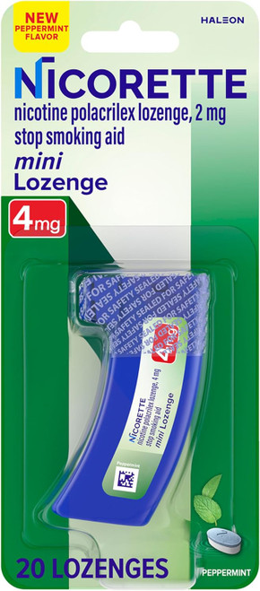 Nicorette Nicotine Polacrilex Mini Lozenge 4 mg Stop Smoking Aid, Mint - 20 count