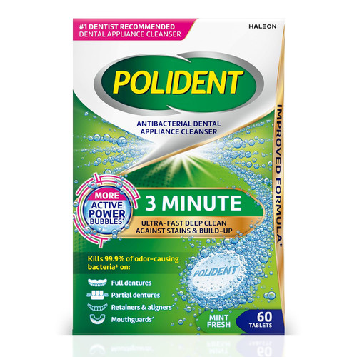 Polident Antibacterial Dental Appliance Cleanser Tablets Mint Fresh - 60 tablets