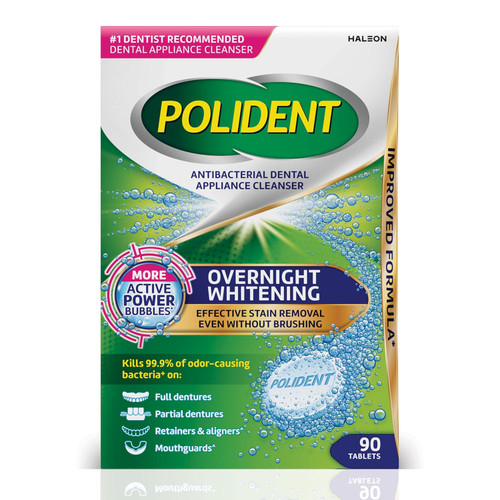 Polident Antibacterial Dental Appliance Cleanser Tablets Overnight Whitening - 90 tablets