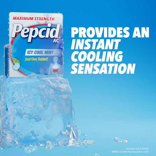 Pepcid AC Famotidine 20 mg Acid Reducer Tablets Maximum Strength Icy Cool Mint - 20 tablets