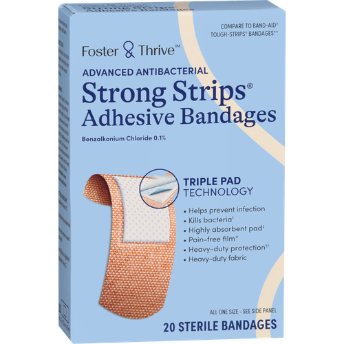 Foster & Thrive Advanced Antibacterial Strong Strips Adhesive Bandages Benzalkonium Chloride 0.1% - 20 count