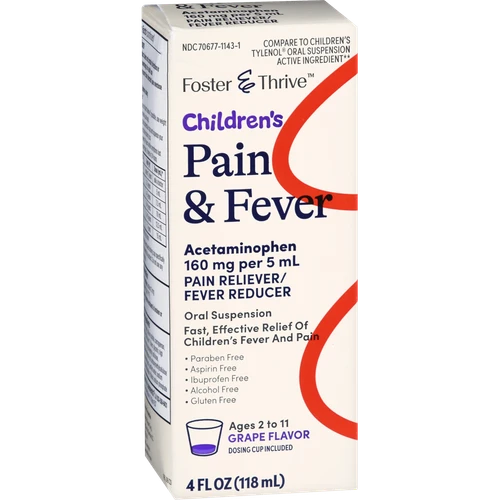 Foster & Thrive Children's Pain & Fever Acetaminophen Oral Suspension, Grape, 4 fl oz