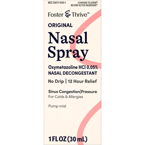 Foster & Thrive Original Nasal Spray, Oxymetazoline HCl 0.05%, 12-Hour Relief, 1 fl oz (30 mL)