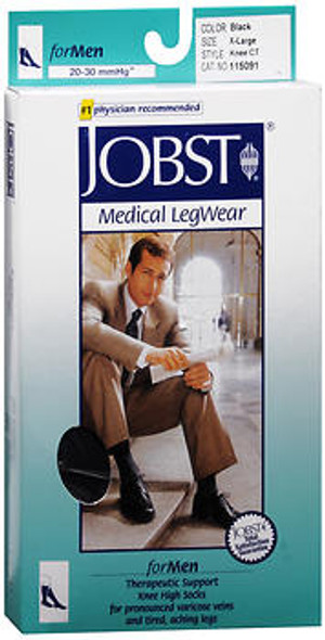 Jobst Medical LegWear For Men Knee High 20-30 mmHg Black X-Large Close-Toe #115091