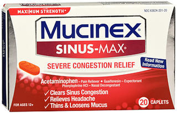 Mucinex Sinus-Max Severe Congestion Relief, Maximum Strength - 20 Caplets