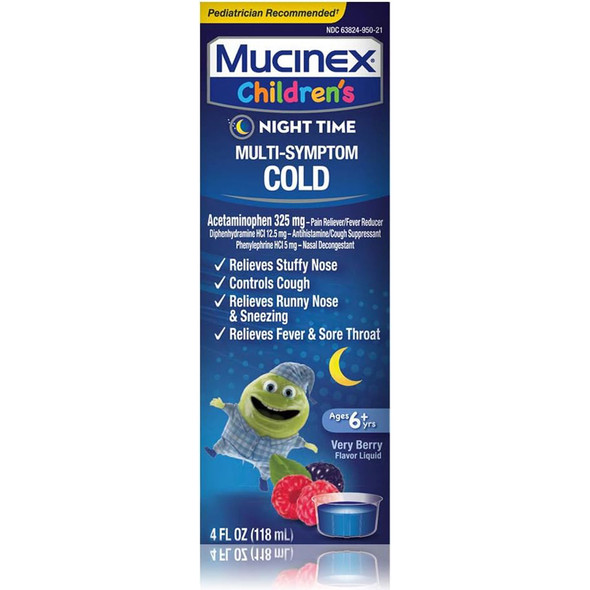 Mucinex Children's Night Time Multi-Symptom Cold Liquid Mixed Berry Flavor - 4 oz