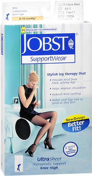 Jobst SupportWear Knee High Stockings 8-15 mmHg Ultra Sheer Classic Black Large
