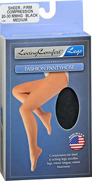 Loving Comfort, Fashion Pantyhose, Sheer, Firm, 20-30, Black, Medium - 1ea