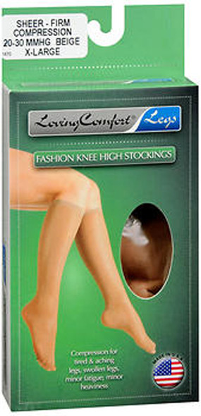 Loving Comfort Fashion Knee High Stockings Sheer Firm Beige Extra Large -  pair