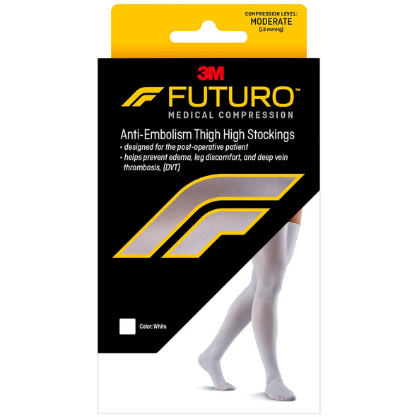 Futuro Anti-Embolism Thigh Length Closed Toe Stockings Large White Moderate - 1 pr