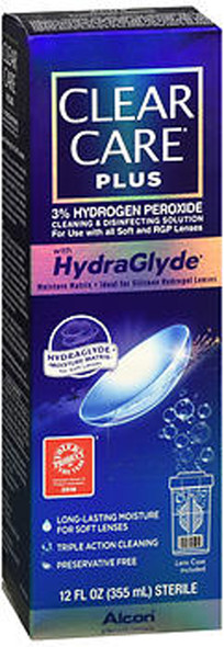 Clear Care Plus 3% Hydrogen Peroxide Cleaning & Disinfecting Solution HydraGlyde - 12 oz