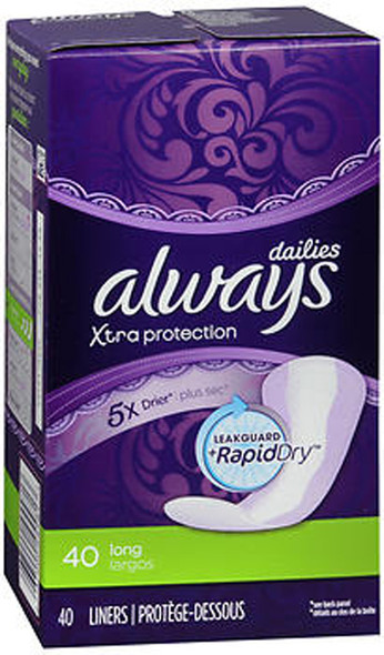 Always Xtra Protection Dailies Liners Long Unscented - 12 pack of 40