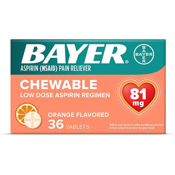 Bayer Chewable Low Dose 'Baby' Aspirin 81 mg Tablets Cherry 36 ct