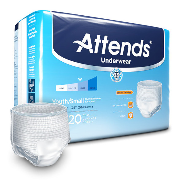 Attends Underwear With Leakage Barriers Super Plus Absorbency Youth/Small - 4 pks of 20 ct