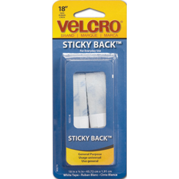 Velcro Sticky Back Tape, White, 3/4"X18" - 1 Pkg