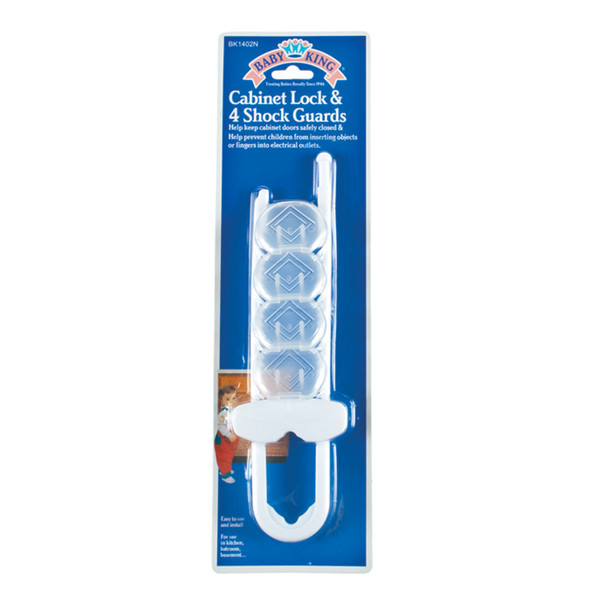 Baby King Cabinet Lock & 4 Shock Safety Guards - 1 Pkg