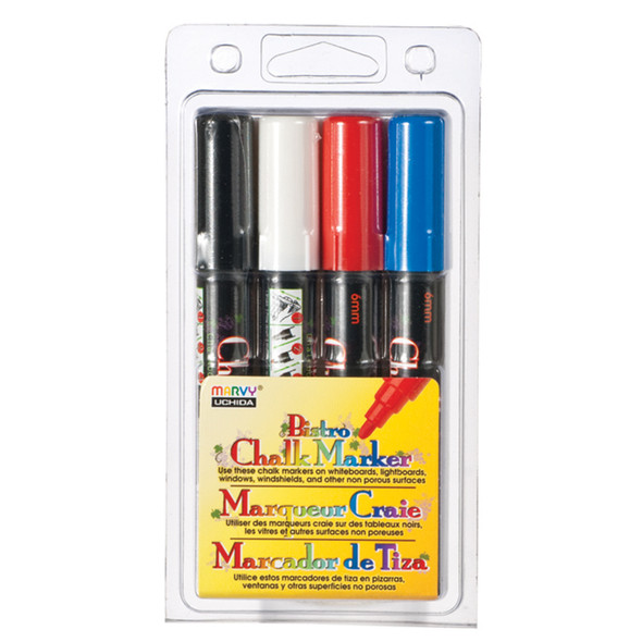 Bistro Chalk Marker Set, Black Red White Blue, 6Mm - 1 Pkg