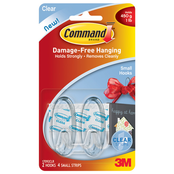 Command Adhesive Small Hook, Clear, Small - 1 Pkg