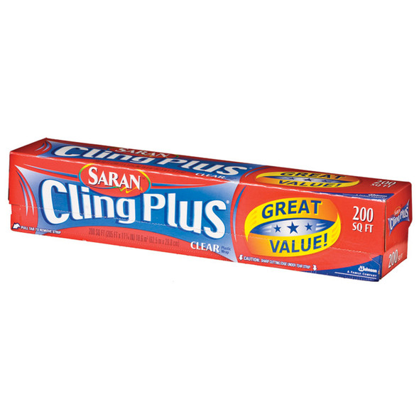 Saran Wrap With Cling Plus, Clear, 200' - 1 Pkg