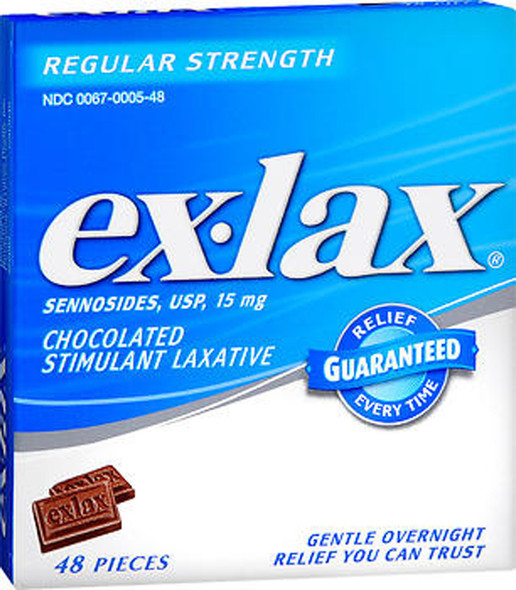 Ex-lax Stimulant Laxative, Regular Strength, Chocolate, 48 ea.