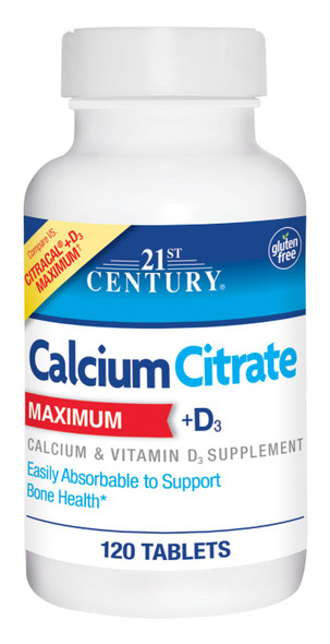 An image of a bottle of calcium citrate tablets from 21st Century, available at The Online Drugstore.