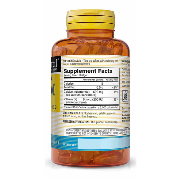 Mason Natural Liquid Calcium 600 mg with Vitamin D3  Softgels - 60ct