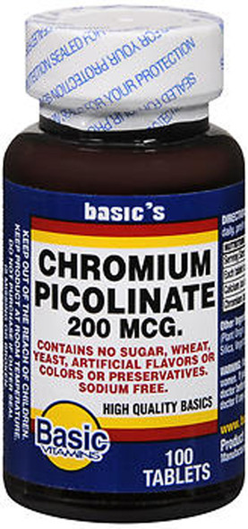 Basic Vitamins Chromium Picolinate 200 mcg Tablets - 100 ct