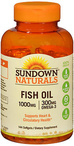 Sundown Naturals Fish Oil 1000 mg Softgels Omega 3 - 144 ct