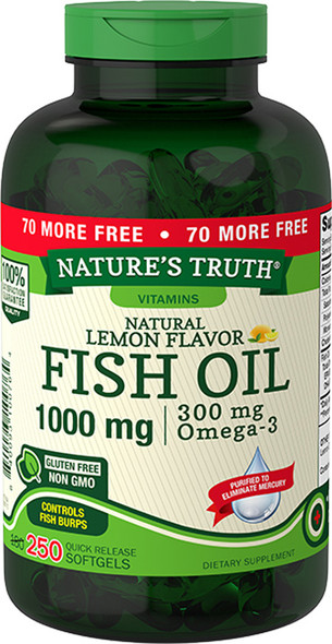Nature's Truth Natural Lemon Flavor Fish Oil 1000 mg Quick Release Softgels - 250 Softgels
