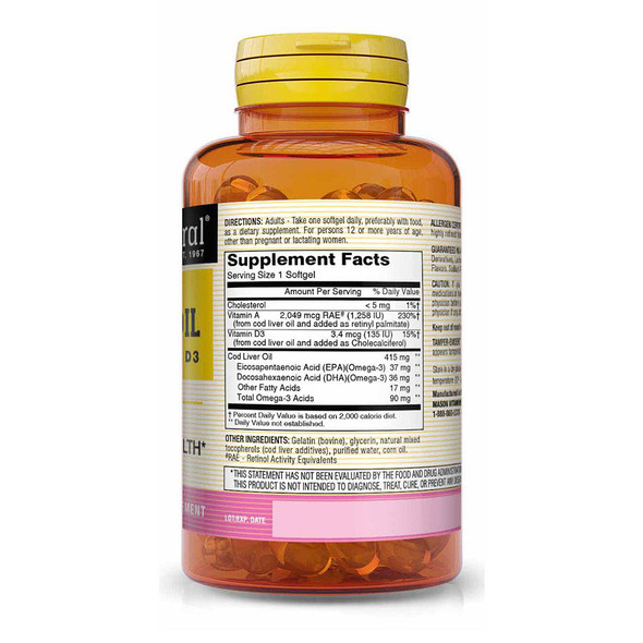 Mason Natural Omega-3 Cod Liver Oil Softgels - 100 ct