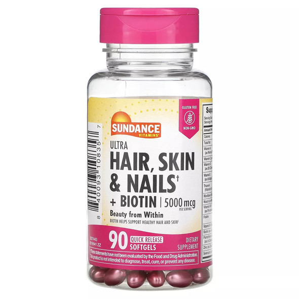 Sundance Hair, Skin & Nails with Biotin 5000 mcg per Serving - 90 Softgels