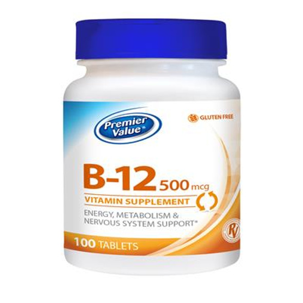 Premier Value B-12 Vitamin Supplement - 500 mcg, Tablet 100 ct