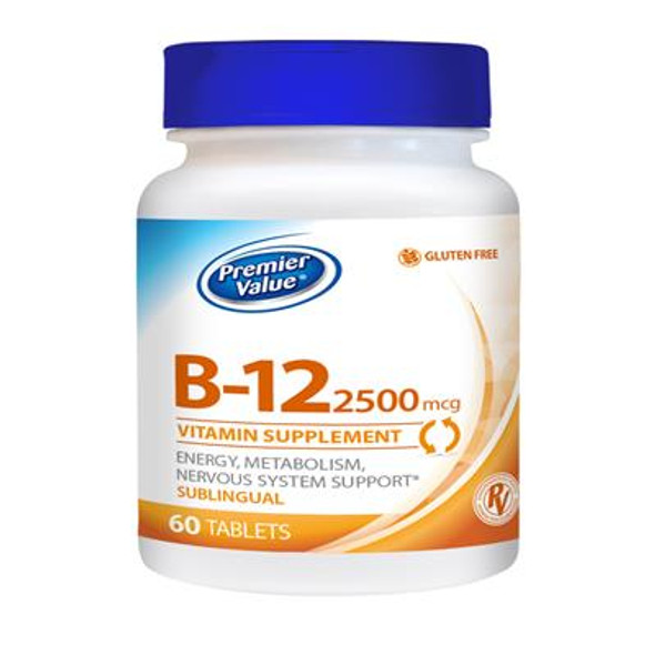 Premier Value B-12 Vitamin Supplement, Sublingual - 2500mcg, Tablets 60 ct