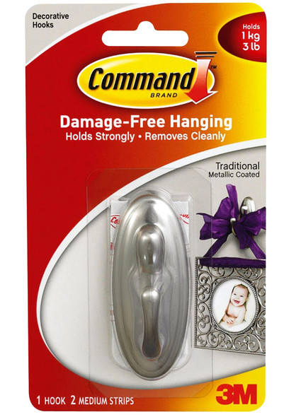 Command Traditional Medium Hook - Metallic Coated, 3 lb