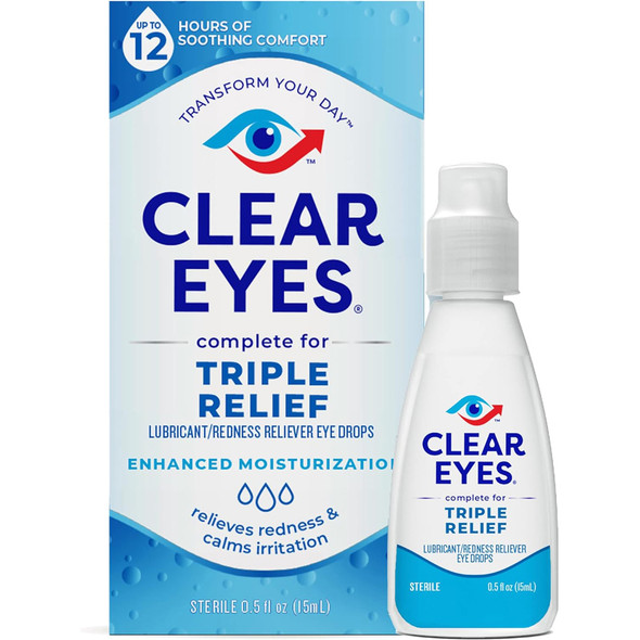 Clear Eyes Triple Action Relief Eye Drops - 0.5 oz