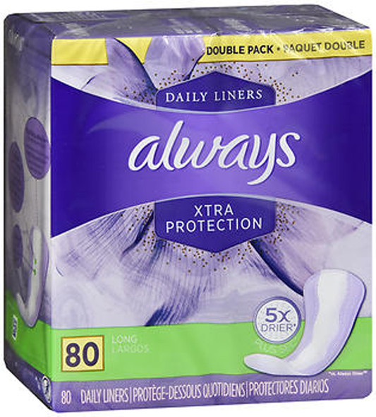 Always Xtra Protection Dri-Liners Pantiliners Long - 4pks of 80ct