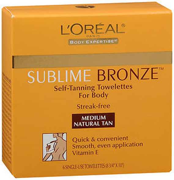 L'Oreal SUBLIME BRONZE Self-Tanning Towelettes for Body Medium Natural Tan - 6 ct