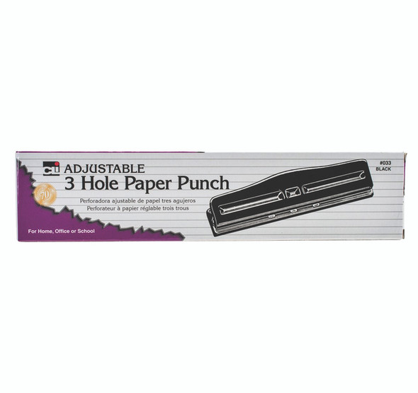 3 Hole Paper Punch- Adjustable 12 Sheet Capacity, Black